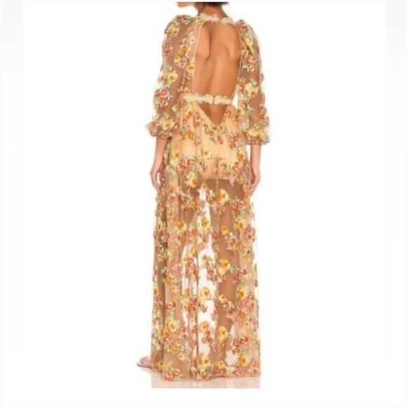 For Love & Lemons Winnie Maxi Long Sleeve Embroidered Floral Dress XS - Picture 5 of 7